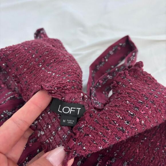 LOFT Medium Printed Maroon Women's Burgundy Purple Beach Romper Jumper Jumpsuit - Picture 4 of 5